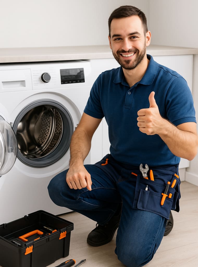Técnico calificado de ServiClima sonriendo y dando su aprobación con pulgar arriba